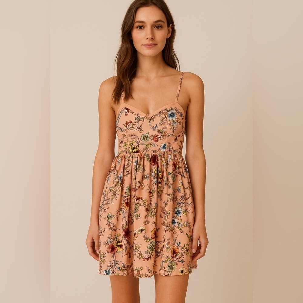 Likey Peach Corset Floral Mini Dress in Peach Floral Size 2.